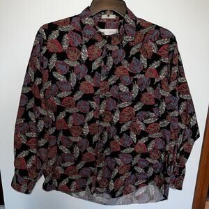 Vintage Y2K Henry Grethel Large Leaf Fall Pattern Long Sleeve Button Down Shirt